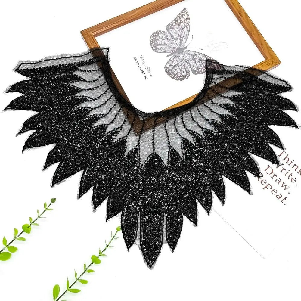 Sew on Beaded Applique Sequins Lace Collar Shining DIY Craft Lace Neckline Exquisite Neckline Patch Women Clothes Vue