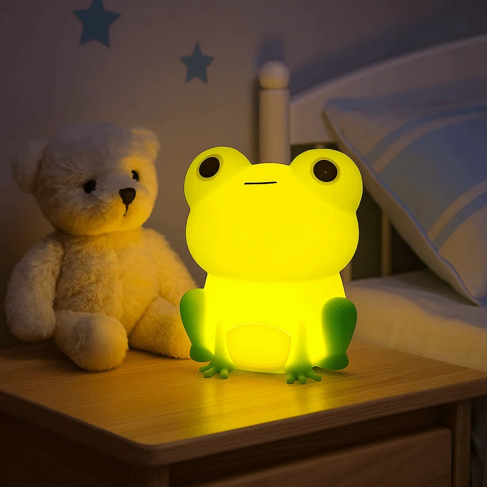 Soft Silicone Night Lamp Rechargeable Colorful Light Frog Night Light Dimmable Timer Function Animal Night Light Bedroom Vue