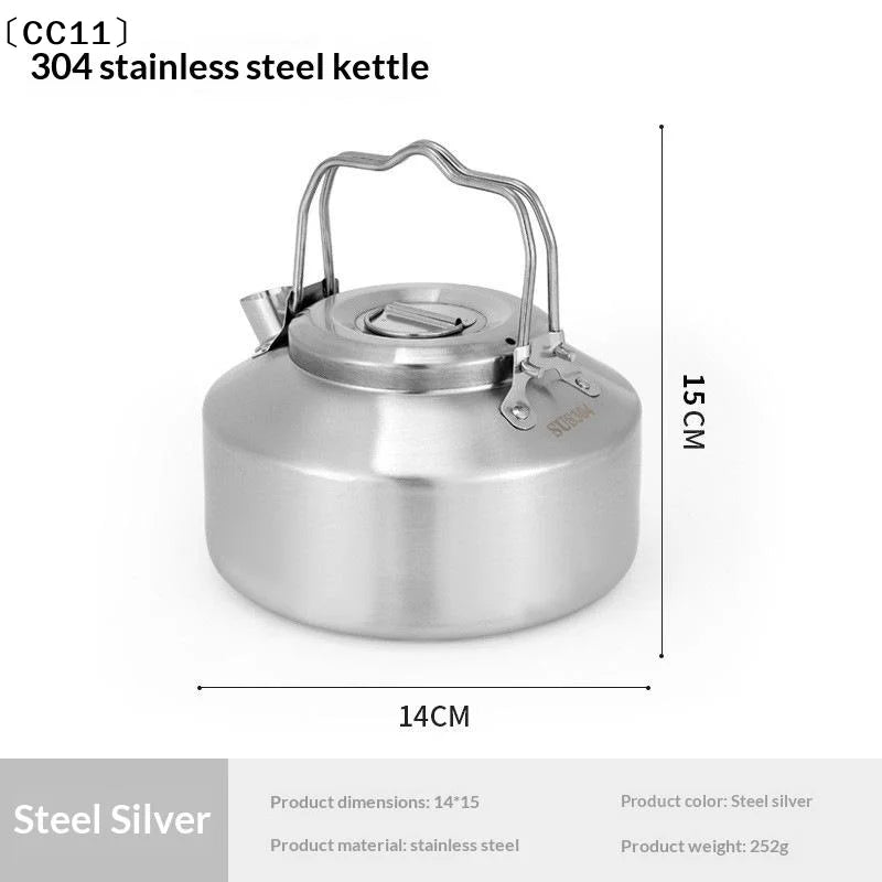 Outdoor Stainless Steel Kettle Locking Handle Camping Hung Pot Portable Coffee Pot Picnic Cooker 900ML Teapot Kettle〔CC11〕 Vue