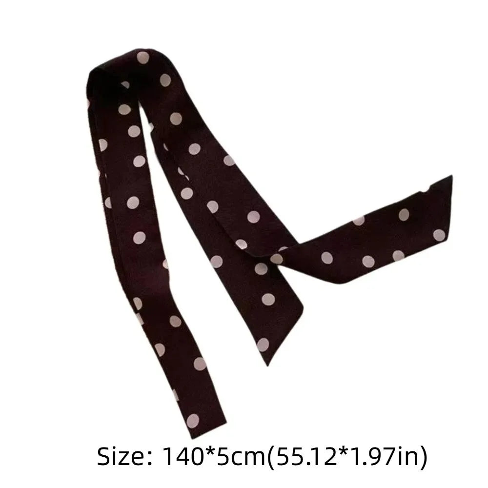 Vintage Polka Dot Long Narrow Scarf Striped Print Grid Chiffon Neck