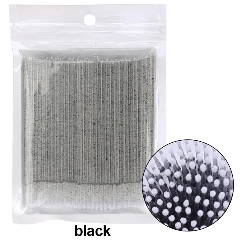 100Pcs Eyelash Cleaning Brush Lash Extension Micro Cotton Swab Individual Eyelashes Microbrush Beauty Makeup Clean Remover Tools Vue glitter black