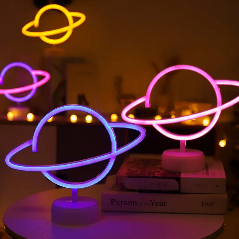 Elliptical Earth Shaped LED Neon Sign Party Room Light Battery Operated Home Decorative Wall Lighting for Christmas Vue