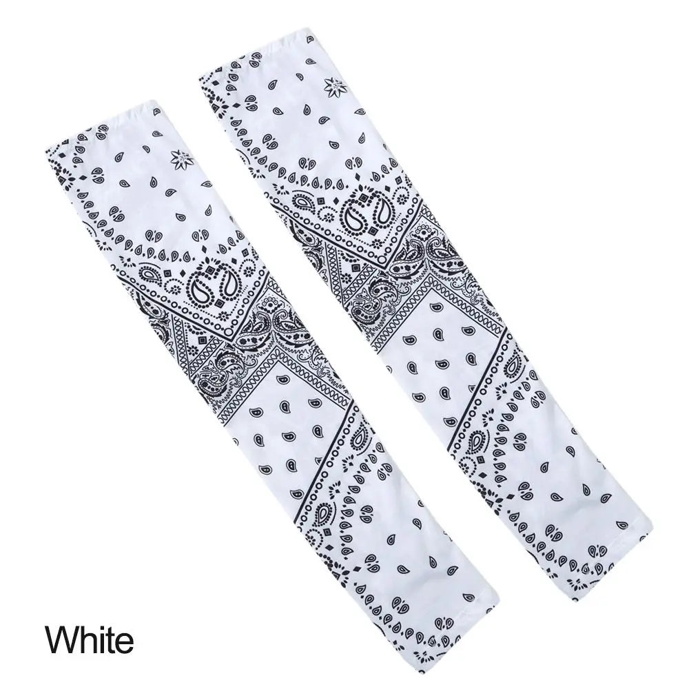 Women Men Arm Sleeves Sports Ice Silk Sun Protection Hand Cover Vue white