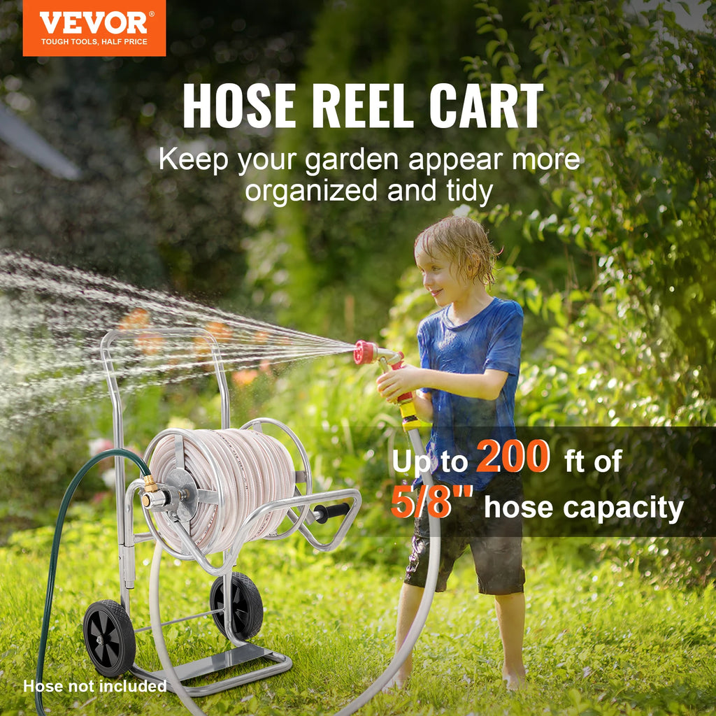 Heavy-Duty Steel Garden Hose Reel Cart with Wheels – 200 ft Garden Hose Reel Cart Vue