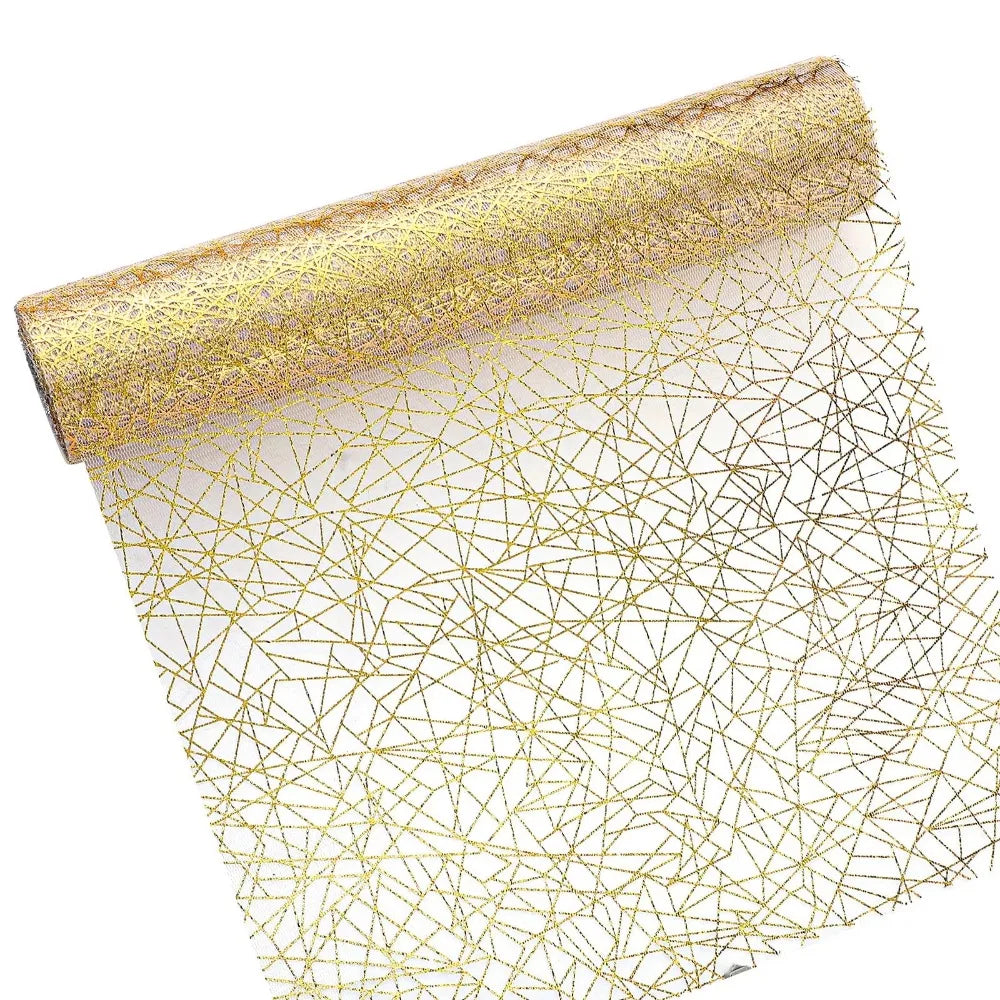 Mesh Glitter Metallic Table Runner Rectangle Bronzing Glitter Table Runner Shimmery Surface Thin Table Cloths Runner Vue Gold-L 500x28cm