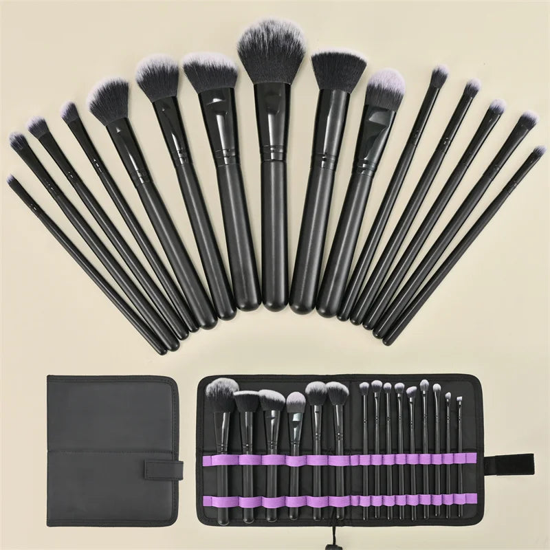 15Pcs Makeup Brush Set Soft Synthetic Loose Powder Blush Brush Eyeshadow Foundation Cosmetic Brushes with PU Leather Storage Bag Vue