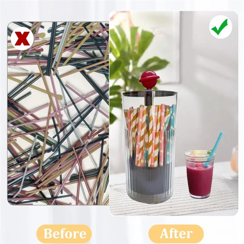 ABKW-Short Straw Dispenser(7.8 Inch), Acrylic For Counter& For Cabinet Storage-Straw Holder Organizer(Black) Vue