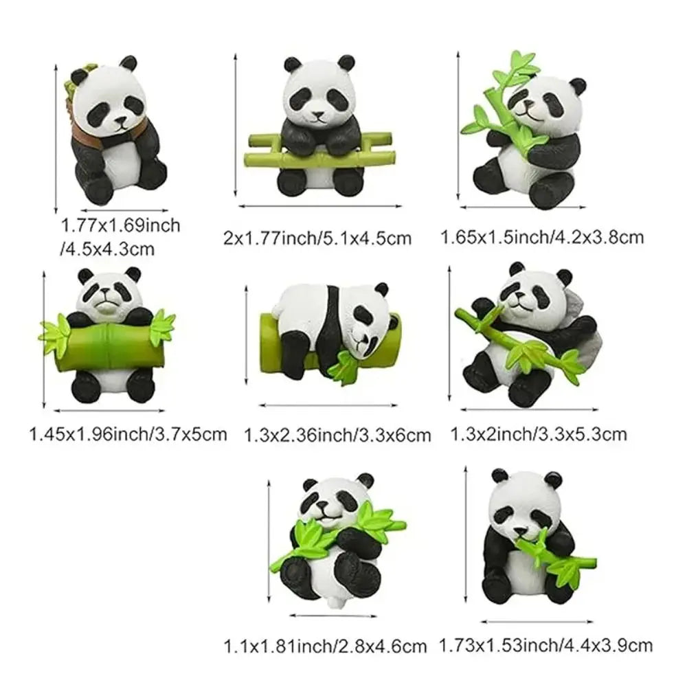 8pcs Garden Decor Resin Miniature Panda Figurines Lifelike Cartoon Panda Ornament Handmade Cute Animal Statues Yard Vue