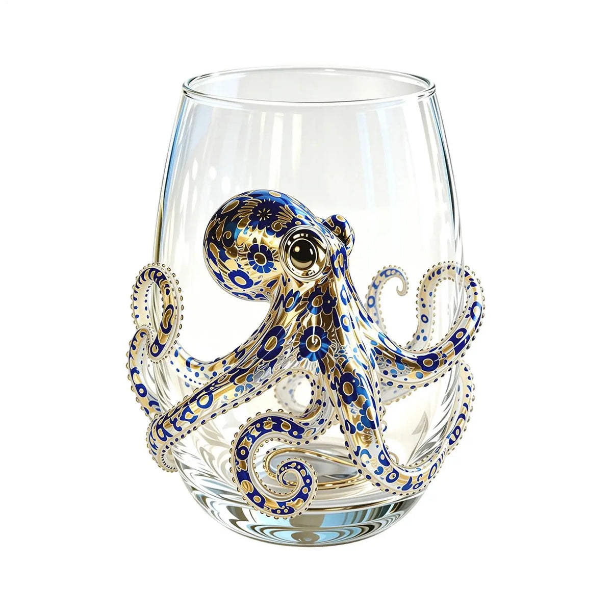 420ml Blue-Ringed Octopus Glass 2D Clear Novelty Coastal Marine Tumbler for Juice, Milk, Coffee, Great Housewarming Gift Vue
