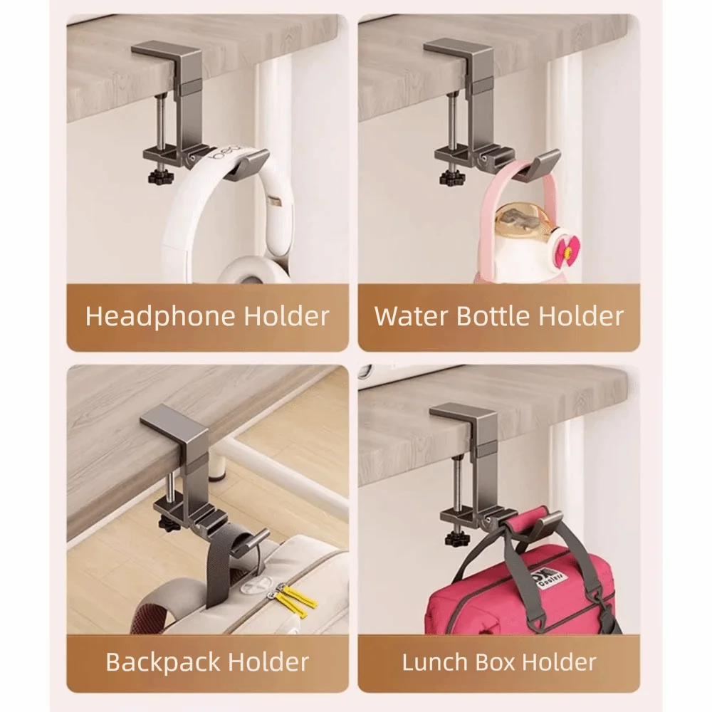 Adjustable Desk Edge Bag Hook Foldable Removable Desk Headset Hanger Multi-functional Space Saving Table Side Backpack Rack Vue