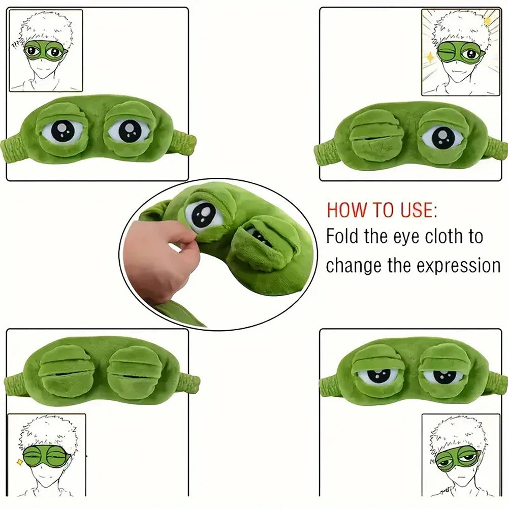 3D Cartoon Frog Sleep Mask Soft Light Blocking Eyeshade Portable Travel Office Blindfold Comfort Sleeping Aid for Men Women Vue