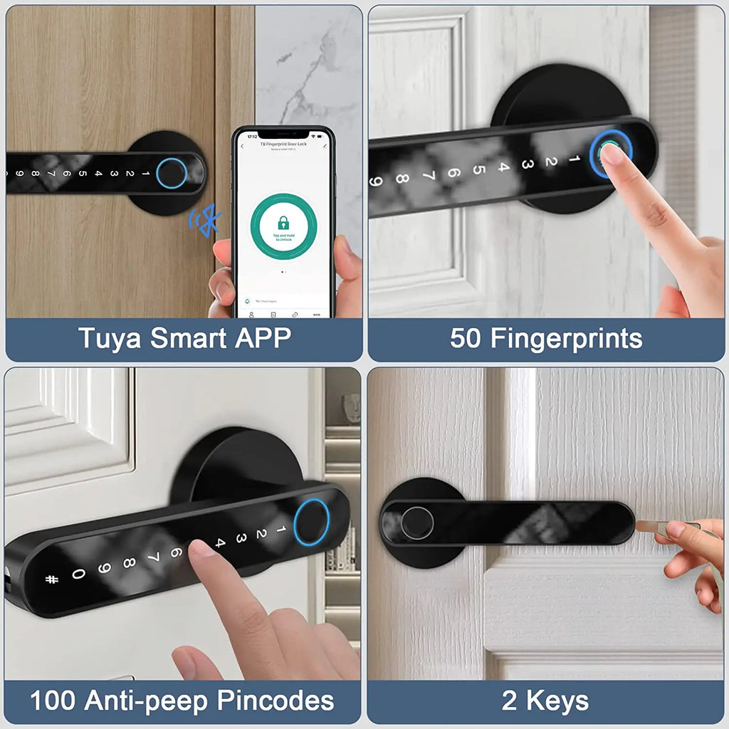 Smart Door Handle Fingerprint Password Digital Lock Tuya App Keyless Entry for Doors Smart Electronic Lock Vue