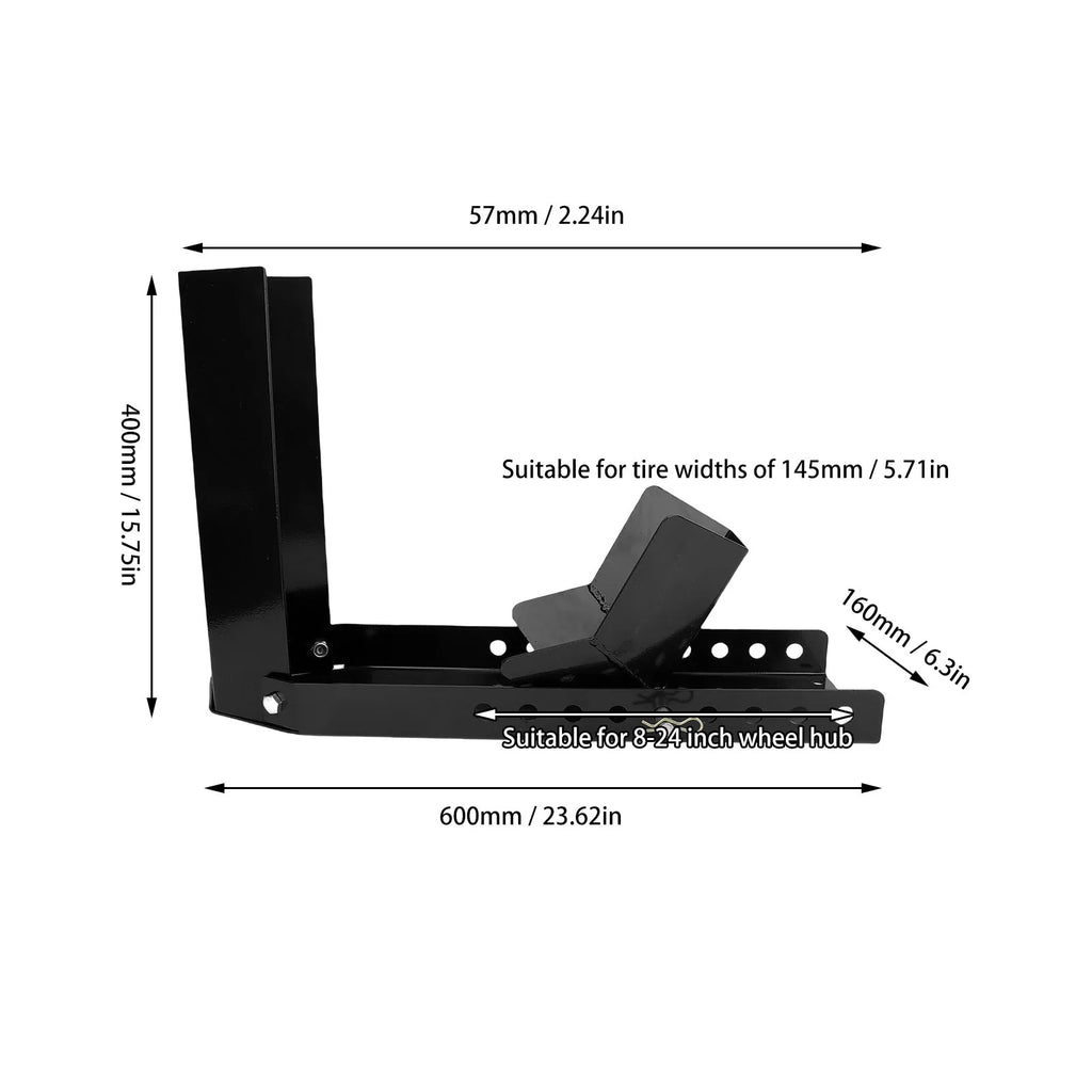 The motorcycle front wheel chock is suitable for cruisers sportbikes and dirt bikes with wheel diameters ranging from 8 to 24 Vue
