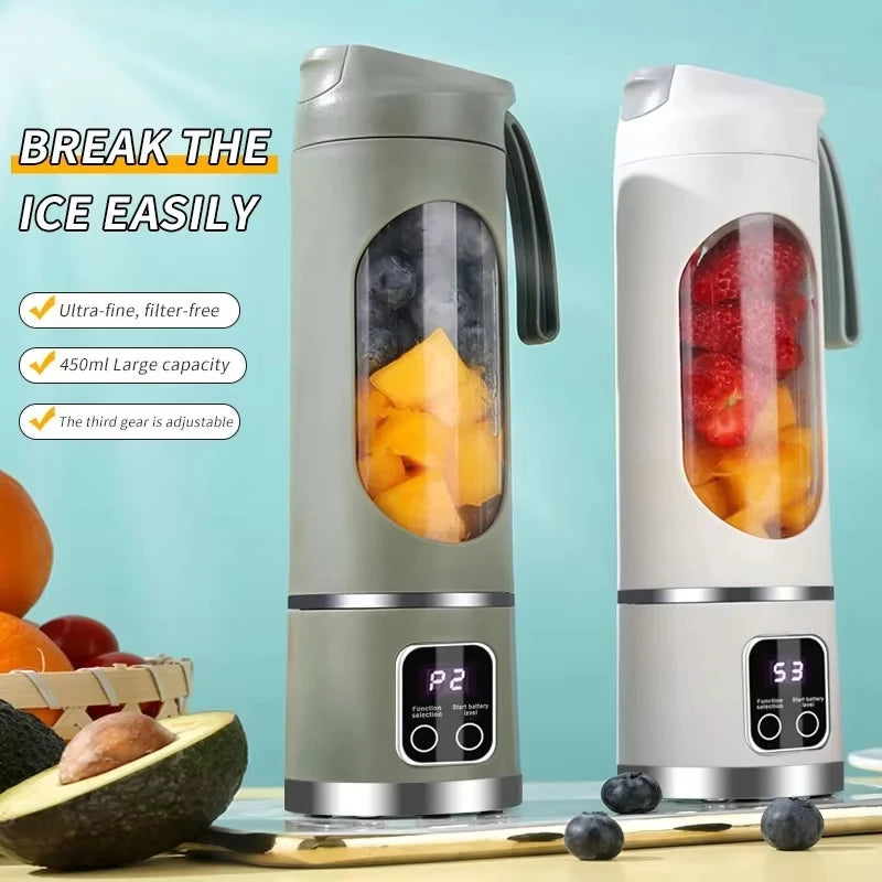 12 Blades Portable Fruit Juicer 450ml Capacity 3 Gears USB Rechargeable Blender Ice Crusher Vue