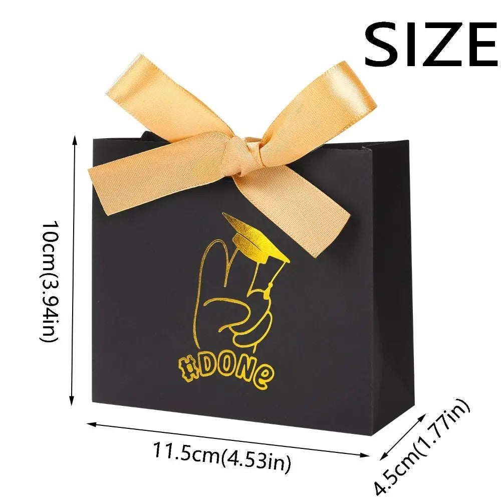 10Pcs Foldable Graduation Favor Bags Gilded Pattern with Ribbon Graduation Gift Box Paper Eco-Friendly Graduation Candy Box Vue