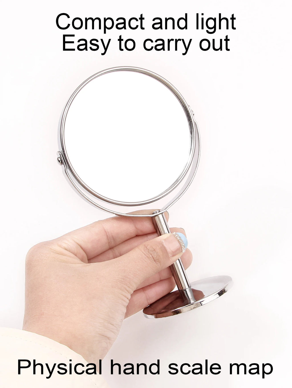 1pc Large Silver Makeup Mirror, Clear Double Sided Tabletop Beauty Mirror, Metal Silver Magnifying Cosmetic Mirror, 360° Rotatio Vue