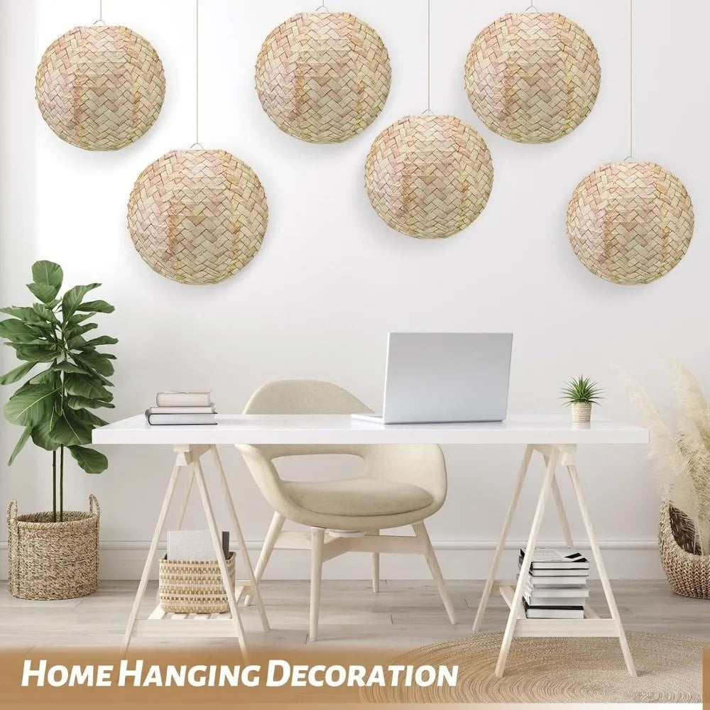Imitation Bamboo Woven Round Paper Lanterns Handmade Rustic Festival Lantern Foldable Hanging Lamp Ball Garden Party Vue