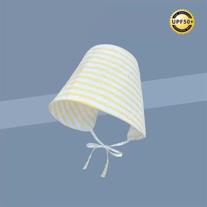 Bucket Hat Wide Brim Floral Pastoral French Striped Lace Up Sun Protection for Outdoor Summer Events Vue Yellow