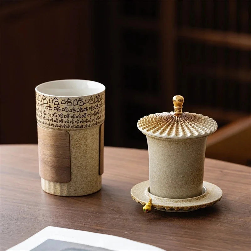 Ceramic Tea Infuser Mug With Removable Strainer And Lid Water Separation Cup For Office Desk Home Tea Break For Women Men Gifts Vue
