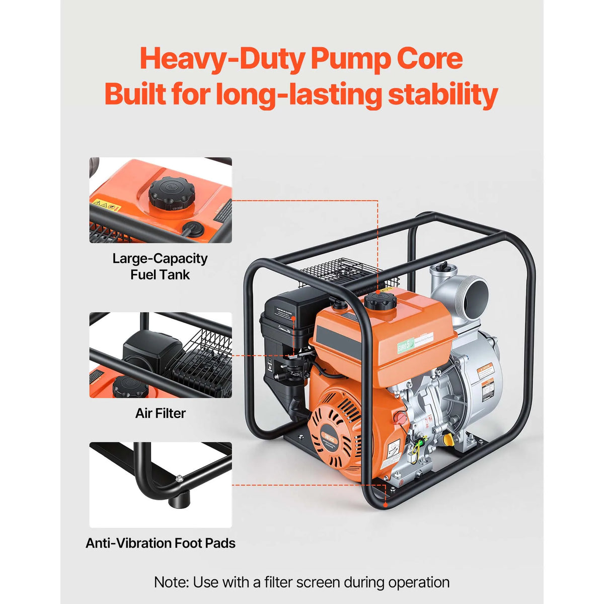 Gas Powered Water Pump 4-Inch 422 GPM 8.3HP Cast Iron Gas Water Pump Vue