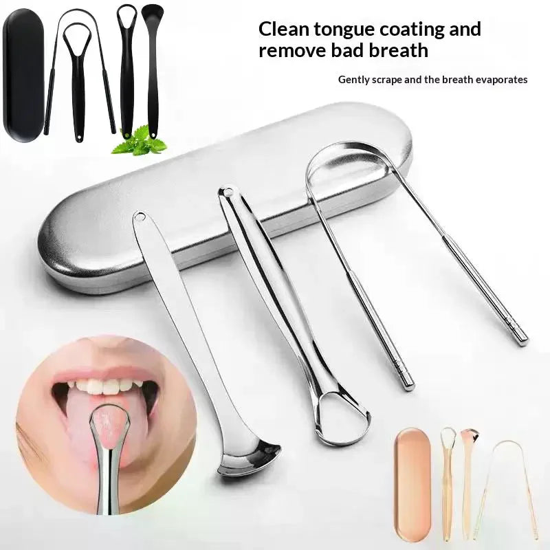 Premium 1pcs/4pcs Metal Tongue Scraper Cleaner For Adults & Kids Portable Stainless Steel Tongue Scrapers Brushes For Removing Vue