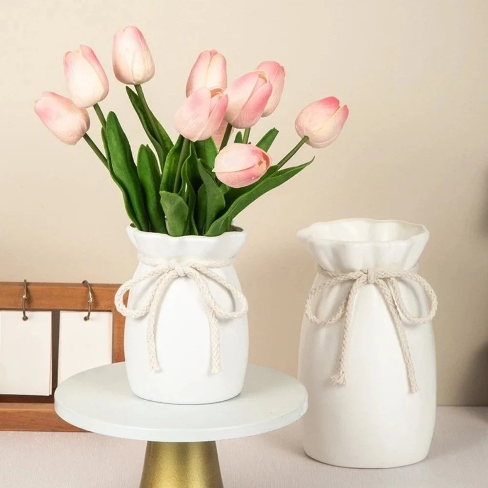 Floral Arrangement Plastic Vase Modern Art Nordic Bow Design Flowerpot Decorative Bohemian Style Tabletop Decor Office Desk Vue