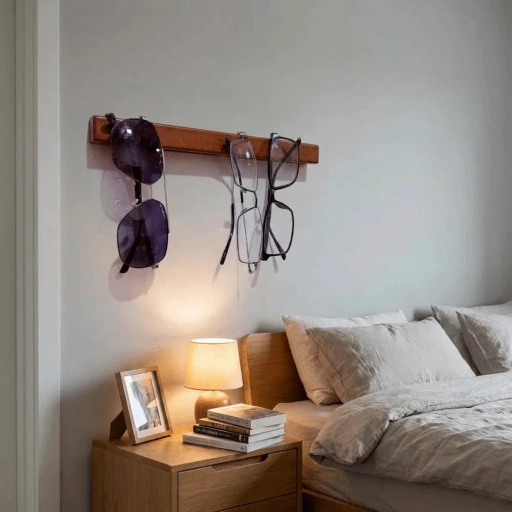 Wall Mounted Sunglasses Storage Rack Wooden No Drill Eyeglasses Display Stand Space-Saving Rectangle Eyeglass Holder Closet Vue