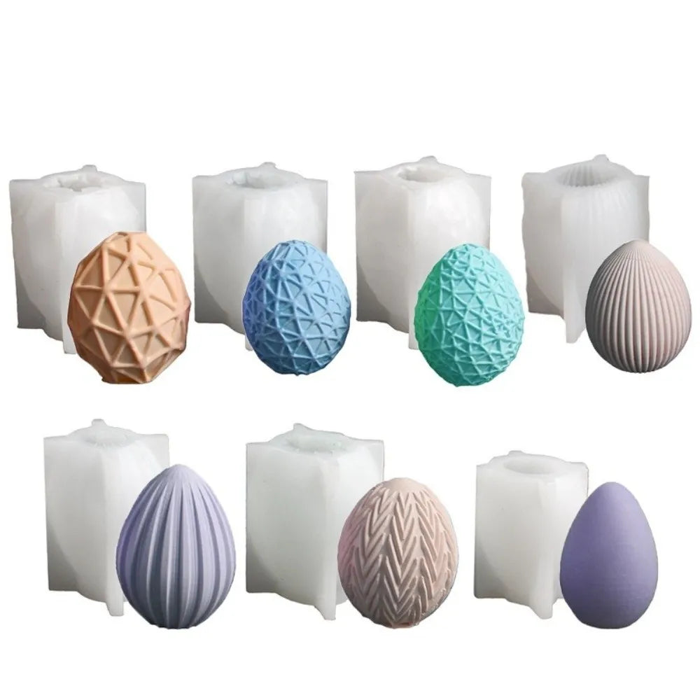 Striped Pattern Easter Geometric Eggs Mold Handmade Craft Non-Stick Silicone Candle Mold Heat Resistant Flexible Cement Mold Vue