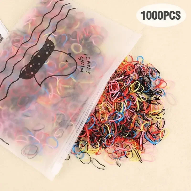 1000Pcs Hair Accessories Elastic Colorful Disposable Hair Bands Girls Rubber Band Kids Ponytail Holder Headband Children Vue B316 black color