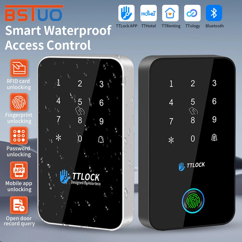 IP67 Waterproof Smart Access Control Keypad TTLock App NFC Bluetooth Fingerprint Opener 13.56Mhz Card Reader Door Lock System Vue