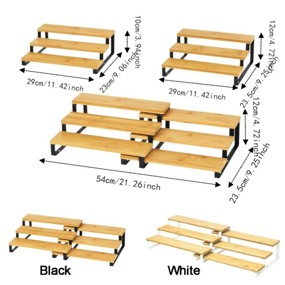 Bamboo 3 Tier Spice Rack Detachable Space Saving Spice Condiment Shelf Large Capacity Expandable Step Storage Rack Bathroom Vue