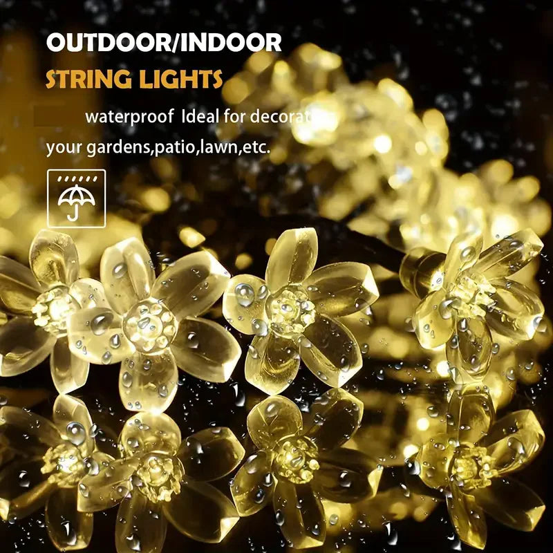 2025 Solar Flower String Lights 200LEDS Waterproof Solar Powered Fairy Lights 8 Modes Decorative Lights for Patio Fence Wedding Vue