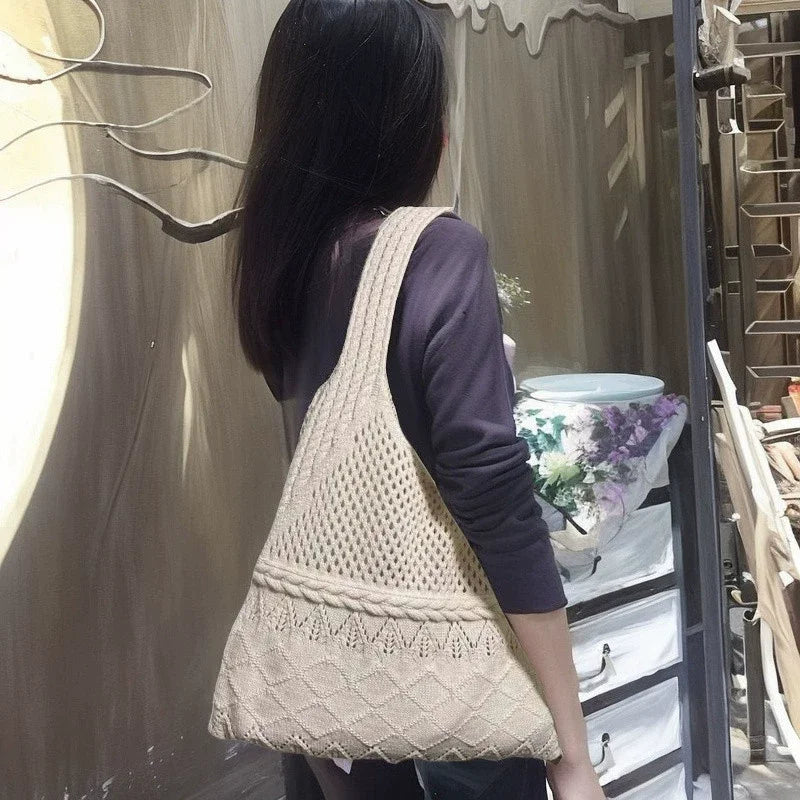 Solid Knitted Bag Hollow Woven Embroidered Shoulder Soft Handbags
