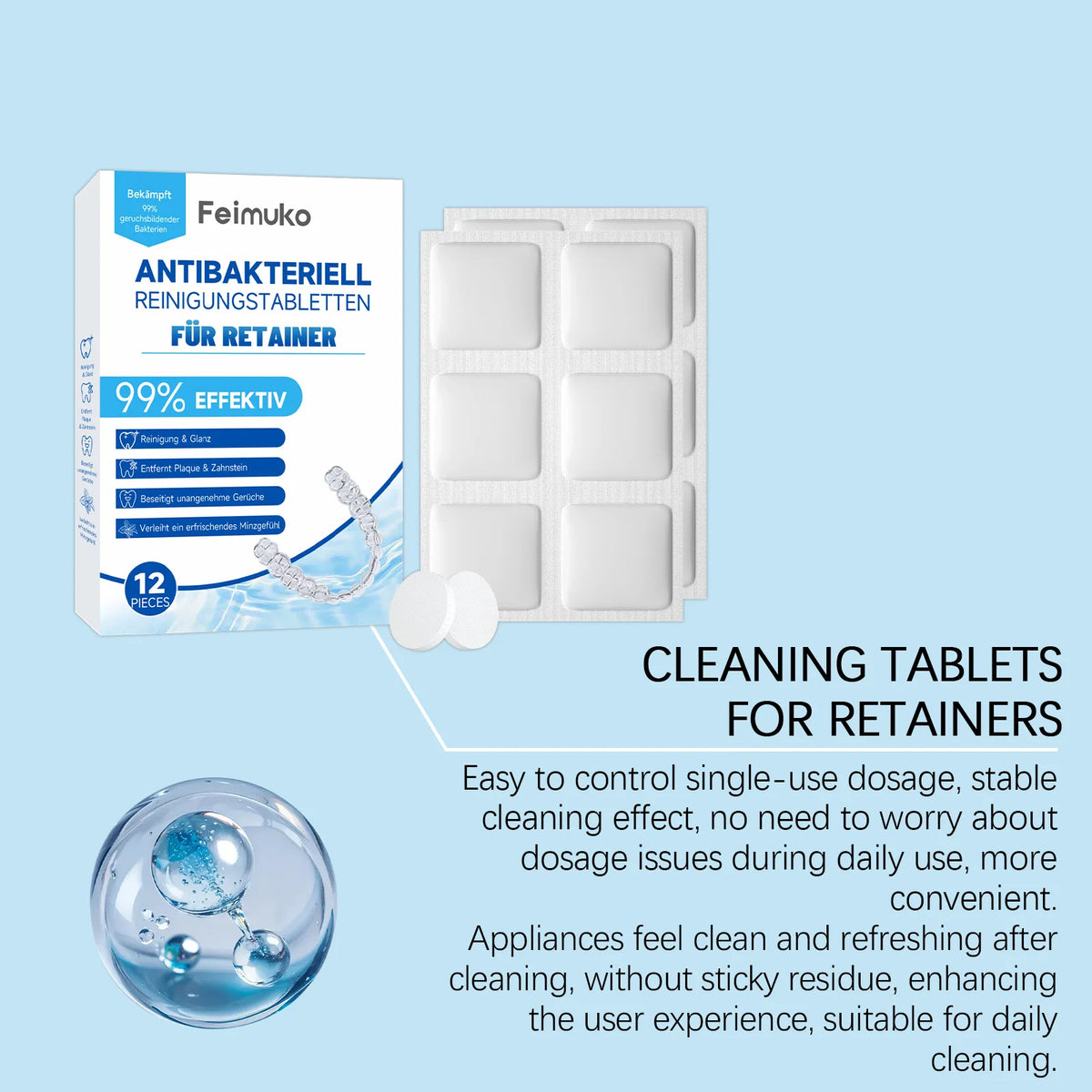 Denture & Retainer Cleansing Tablets – Powerful Removes Tartar, Stains & Buildup, Eliminates Odor, for Daily Denture Care Vue