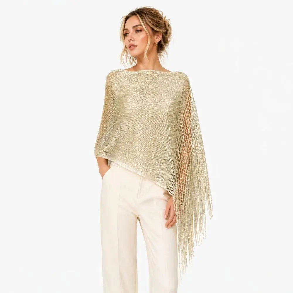 Multicolor Hollow Out Shawl Solid Tassel Sun Protection Gold Silver