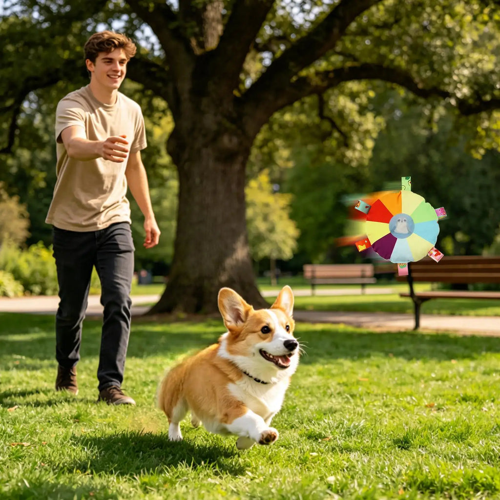 Colorful Squeaky Dog Toy with Elastic Rope, Interactive Soft Chew Toy for Indoor Outdoor, Pet Play Fetch Tug for Park Garden Vue