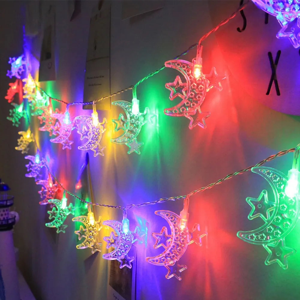 1PC 1.5M10LED/3M20LED Ramadan three stars and moon light string,powered by AA batteries(excl),used for room Ramadan decoration Vue