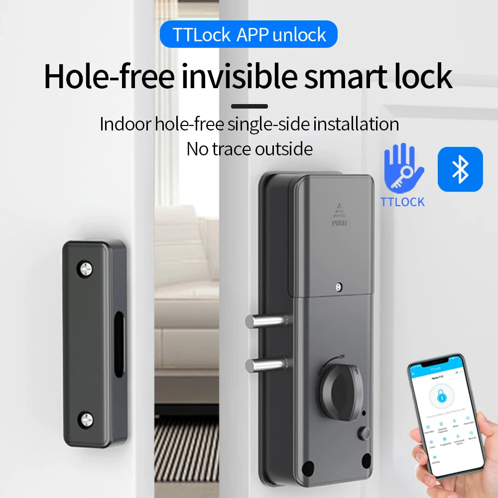 TTLOCK Smart Lock APP Keyless Keypad Kits with Remote Control Unlock Invisible Electric Bolt Wooden Door Conceal Motor Lock Kit Vue