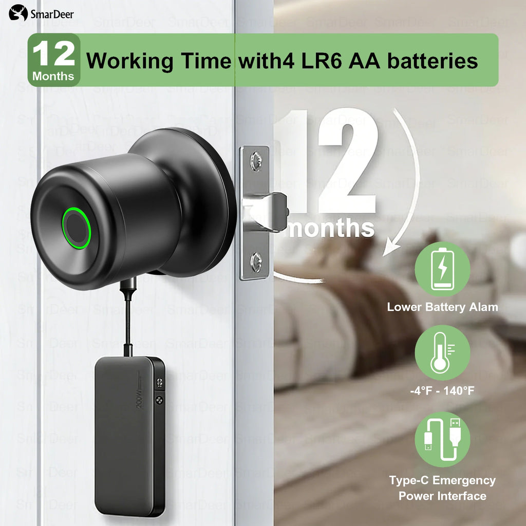 Tuya Smart Door Lock, Fingerprint Door Lock Keyless Entry, Smart Lock with Fingerprint & Tuya App Control for Home Vue