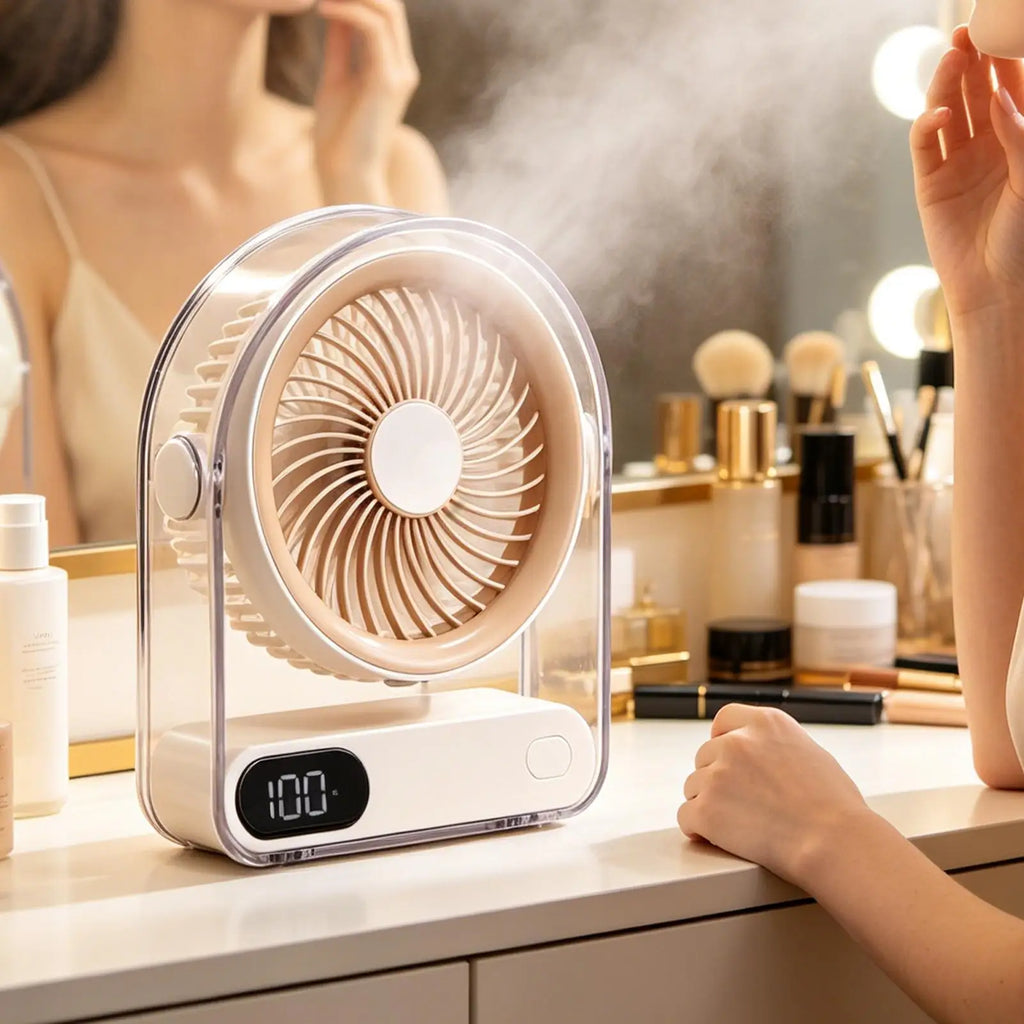 15.5x6x19cm Mini USB Desk Fan, 5-Speed Rechargeable Portable Table Fan with Digital Display, Quiet Personal Air Cooler For Home Vue