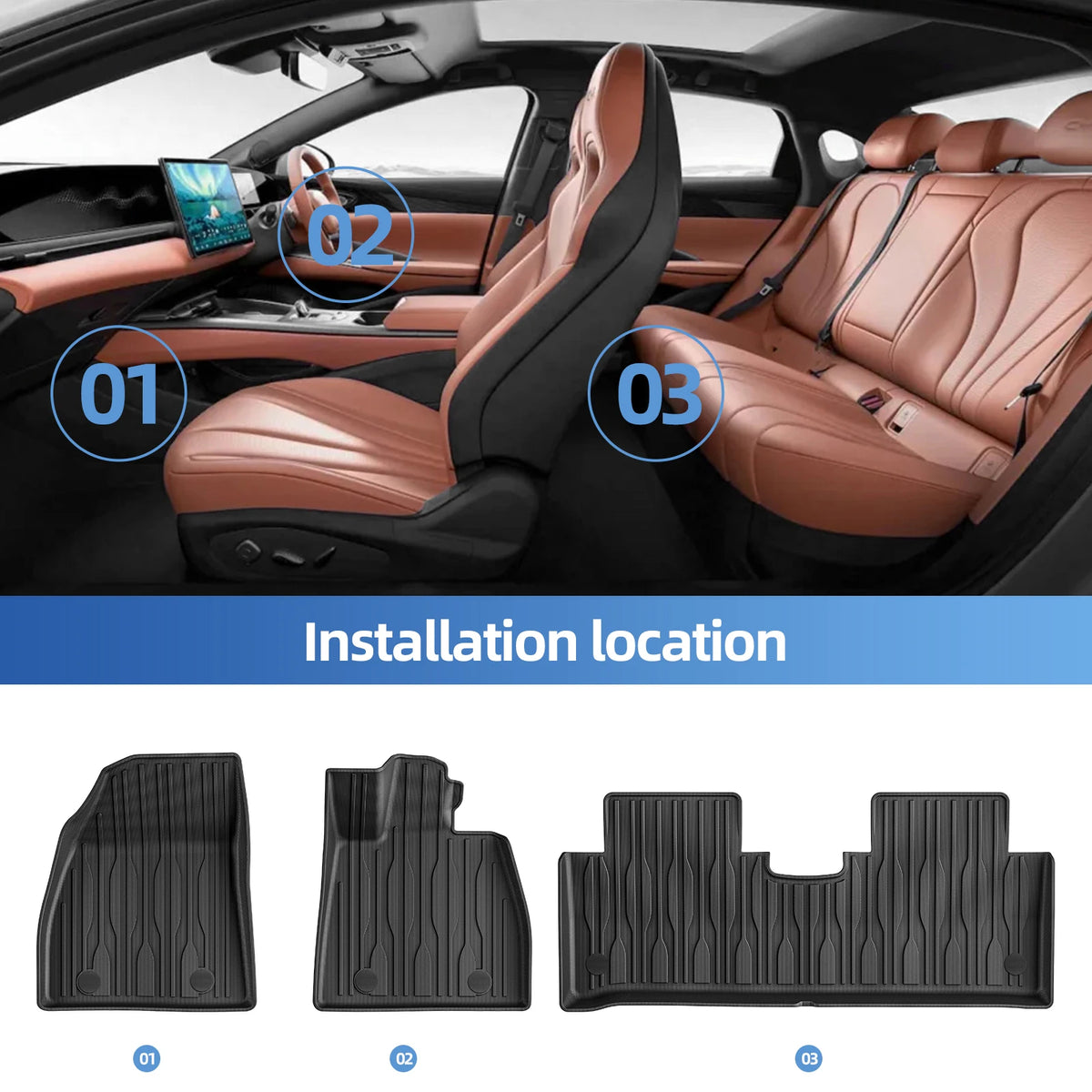 Smabee Right Drive for BYD Seal 2022-2025 Car All -Weather Floor Mats TPE 3D Foot Mat Waterproof Interior Accessories Black Vue