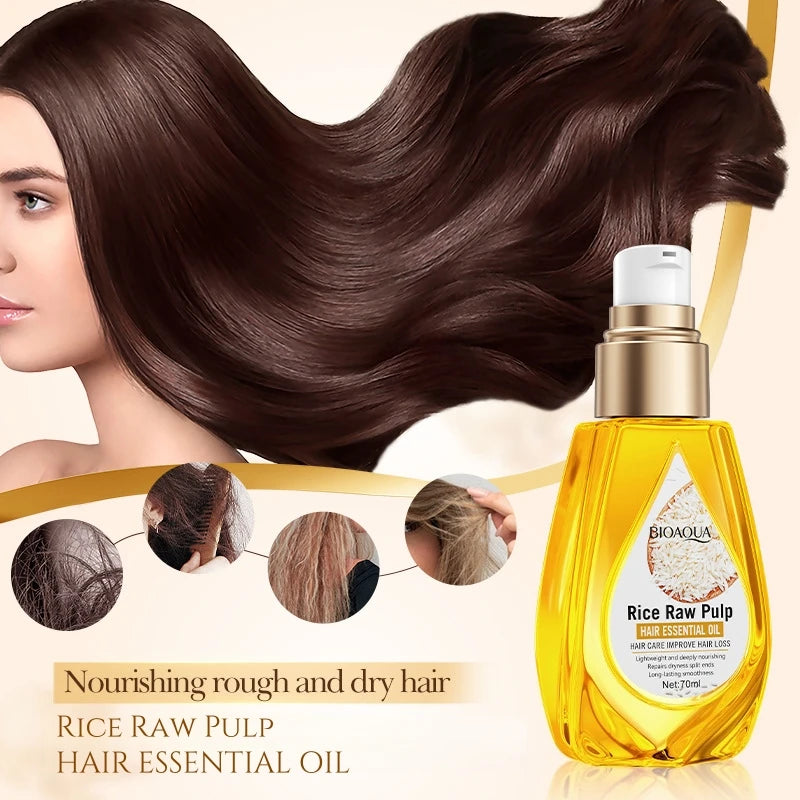 70ml Rice Raw Pulp Hair Essential Oil, Fresh Texture, Easy to Absorb, Non-Greasy, Deeply Nourishes Hair, Makes Hair Soft and Smooth, Easy to Comb. Not Afraid of Hair Becoming Frizzy or Tangled. Vue