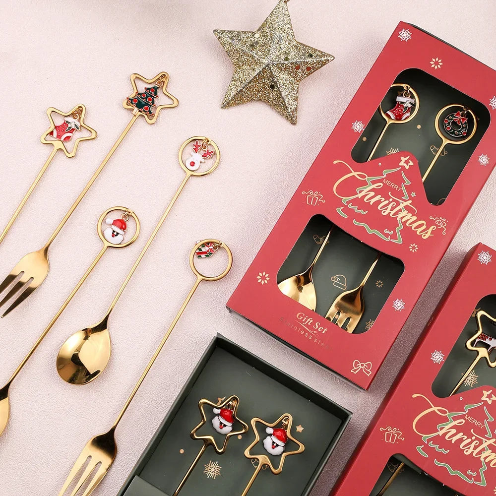 Christmas Spoon Sets Festive Santa Claus Figurine Dessert Spoons Reusable Decorative Tableware Sets Novelty Party Gift Supplies Vue