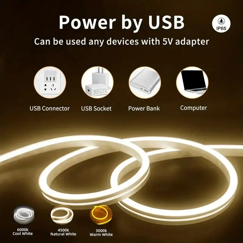 Touch Sensor LED Neon Sign Light Strip 5V USB Dimmable Waterproof Neon Lamp Flexible Tape Silicone Bedroom Backlight DIY Decor Vue