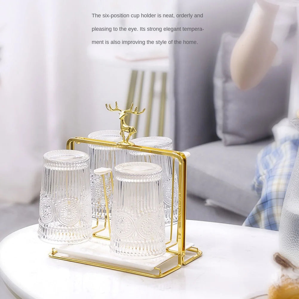 ABKW-Water Draining Cup Holder Luxury Glass Rack Household Elk Water Cup Drain Stand 6 Cups Kitchen Tool Organize Cup Drying Vue