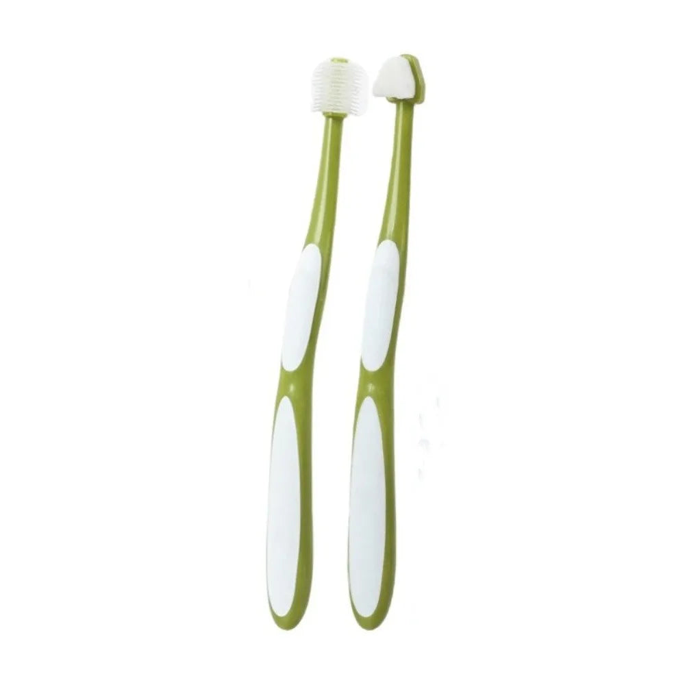 2pcs 360 Degree Cleaning Dog Toothbrush Micro Head Soft Hair Bristles Teeth Cleaning Brush Bite Resistant Cat Toothbrushes Vue Green