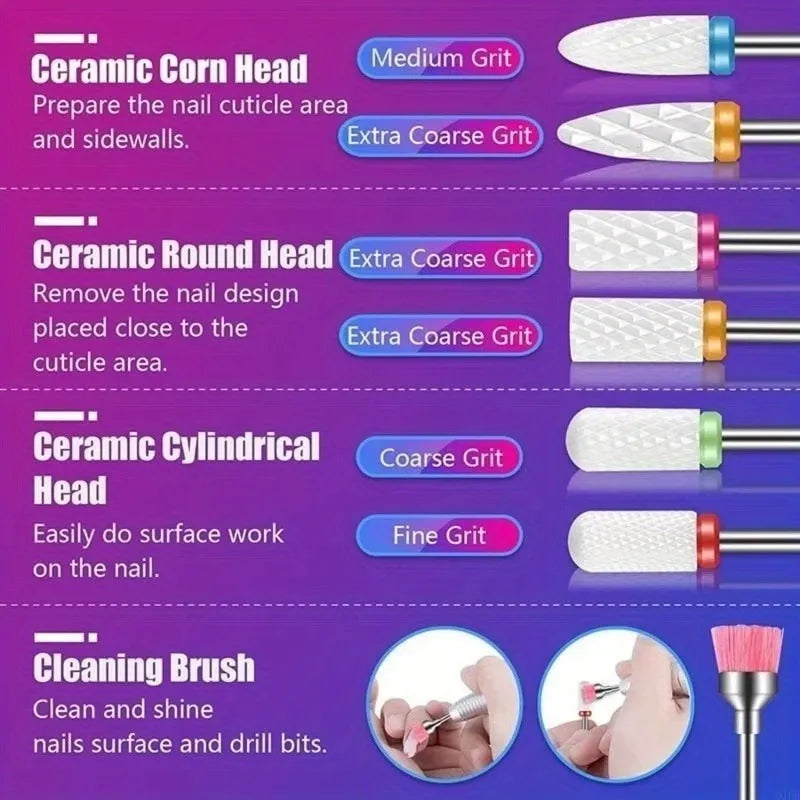 10PCS/BOX Professional Ceramic Nail Drill Bit Set Electric Manicure Nail File Bit for Acrylic & Gel Removal, Manicure & Pedicure Vue