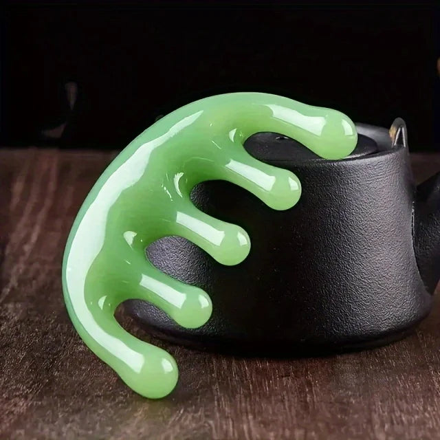 Big Teeth Head Acupoint Green 5-Tooth Meridian Blood Massage Comb Resin Large-Tooth Head Massage Tool 5-Paw Half Round Shap Comb Vue Green