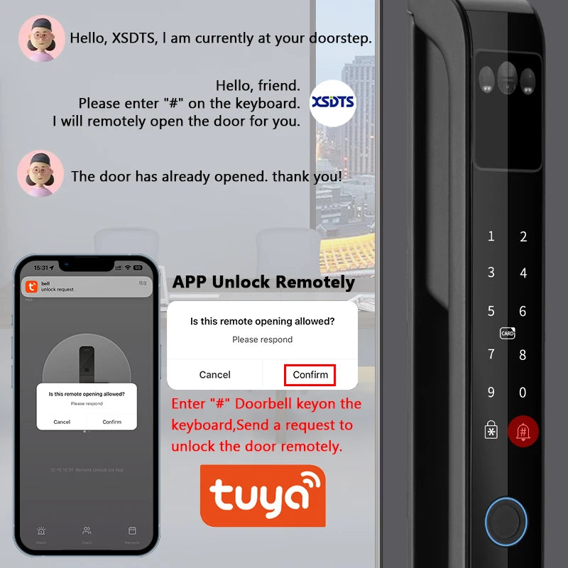 3D Face Tuya WiFi Electronic Smart Door Lock Palm Vein Password Key Fingerprint Aluminum Glass Sliding Door Waterproof Outdoor Vue
