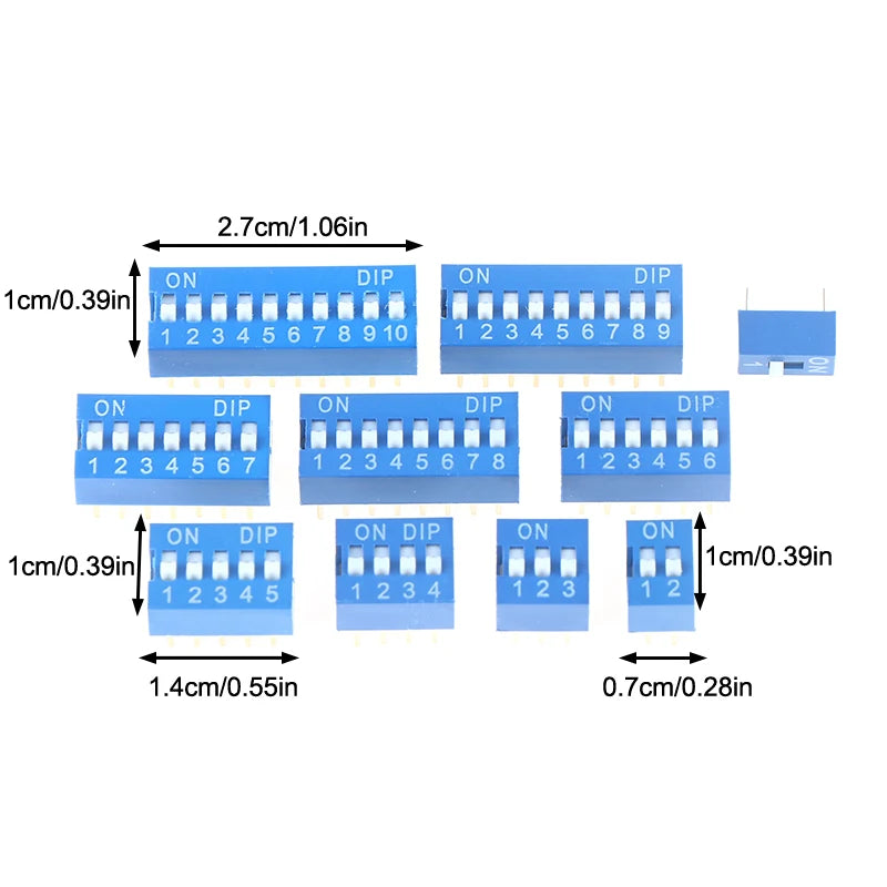 10Pcs Slide Type Switch Module 1 2 3 4 5 6 7 8 10Pin DIP Switch Kit 2.54mm Toggle Switch Blue Snap Switches Vue